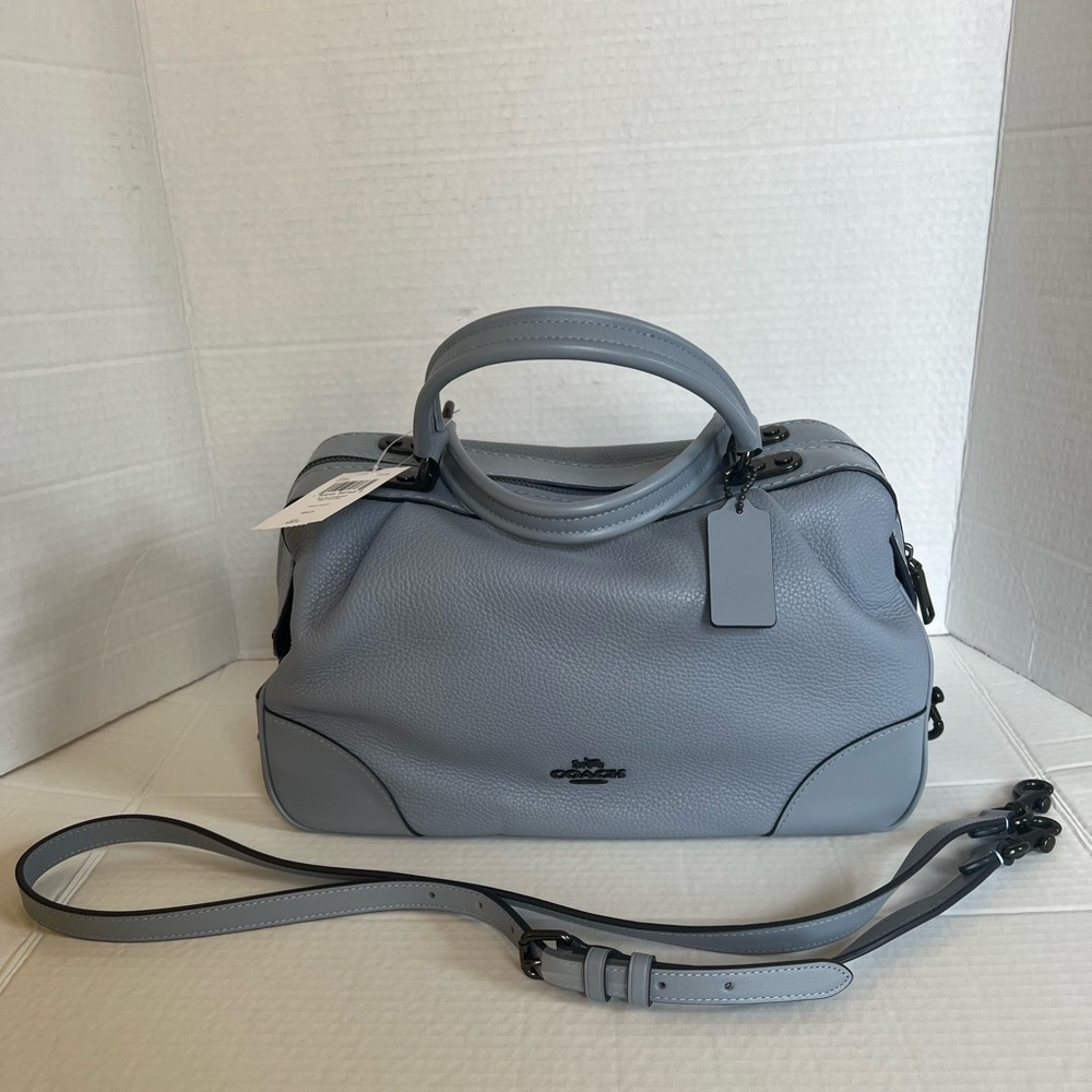 NEW COACH POLISHED PEBBLED LEATHER LANE SATCHEL V5/MIST ONE SIZE